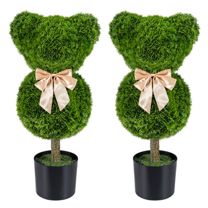 2 Pieces Bear Topiary Trees with Pots Sun-resistant Bear-Shaped Boxwood Faux Plants