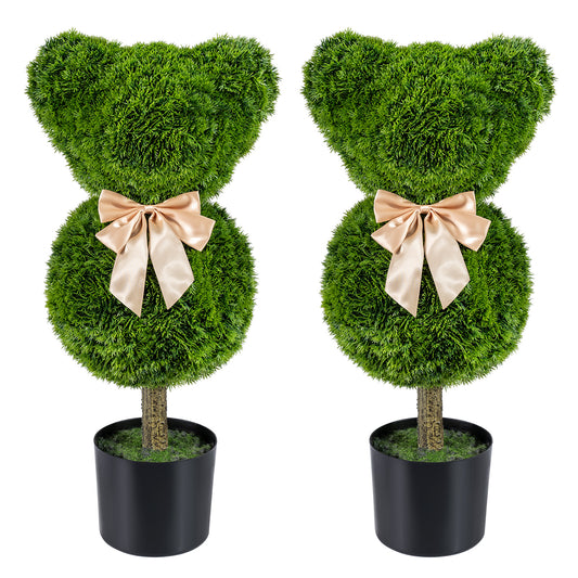 2 Pieces Bear Topiary Trees with Pots Sun-resistant Bear-Shaped Boxwood Faux Plants