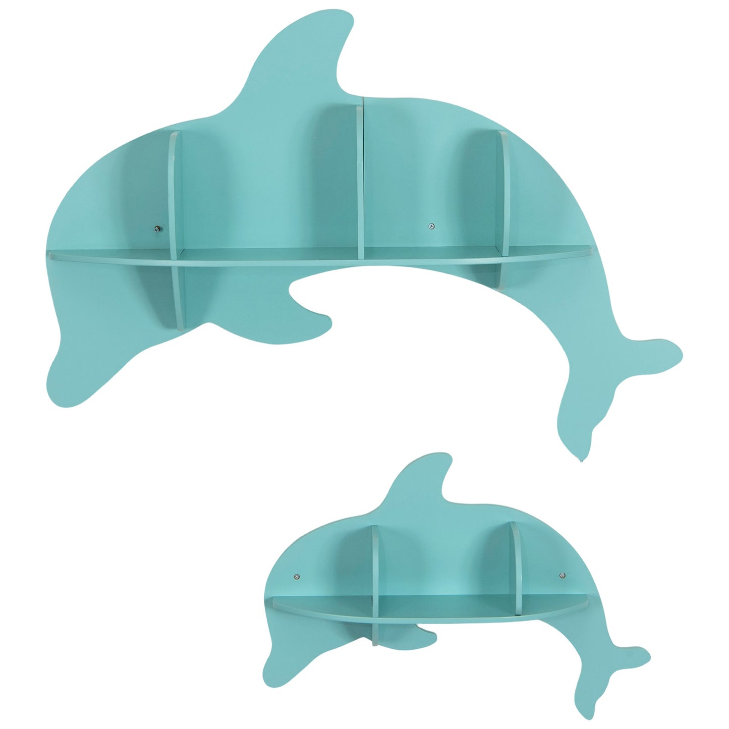 2 Pieces Floating Dolphin Shelves Wall Mounted Storage Display Rack-Blue
