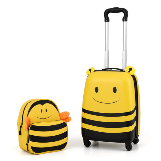 2 Pieces Kids Luggage Set on Wheels with Anti-Lose Rope and Retractable Rod-Yellow