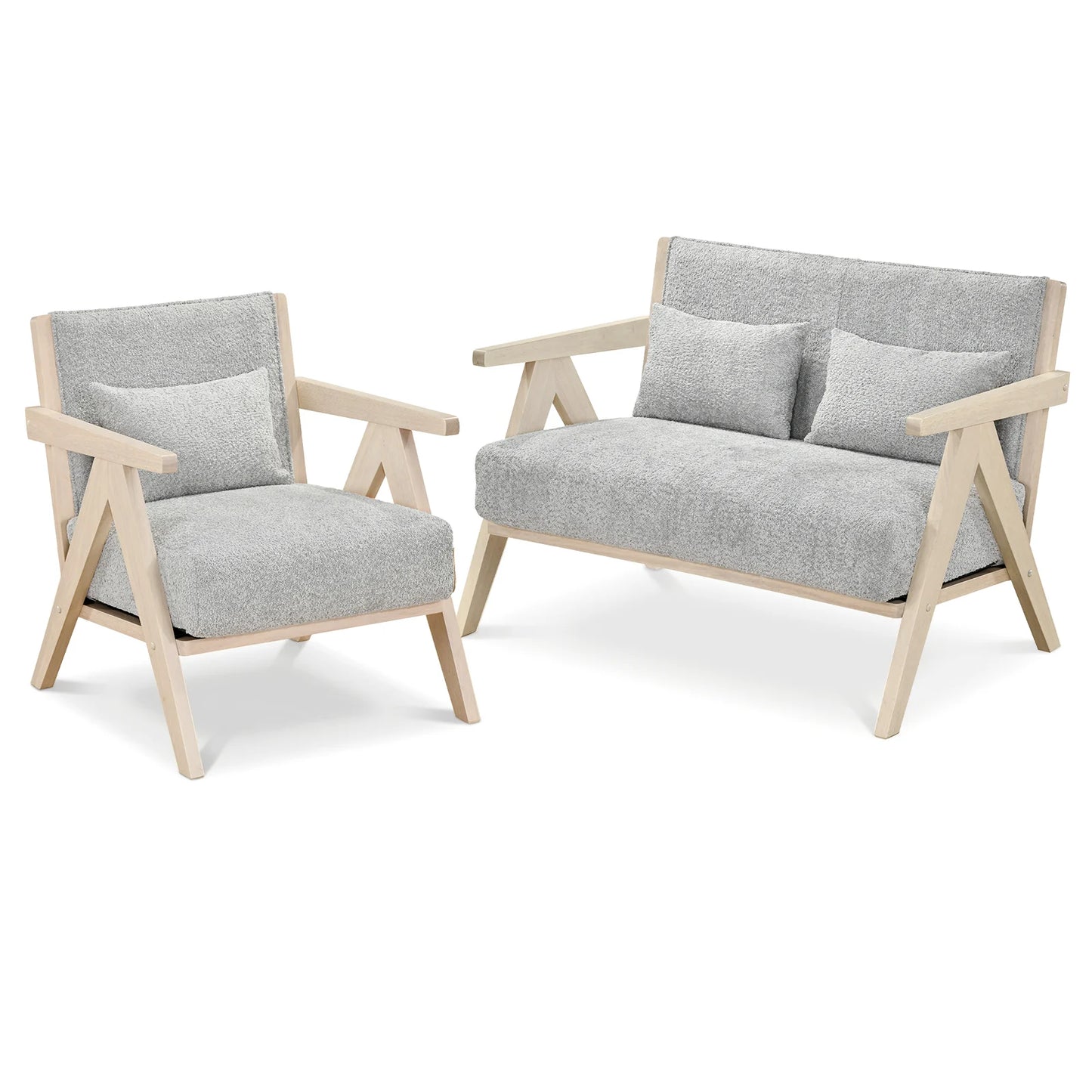 2 Pieces Living Room Furniture Set with Rubber Wood Frame-Brown
