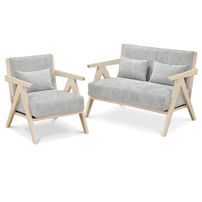 2 Pieces Living Room Furniture Set with Rubber Wood Frame-Brown