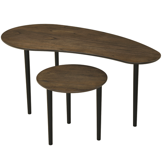 2 Pieces Mid Century Nesting Tables with Rubber Wood Legs-Walnut