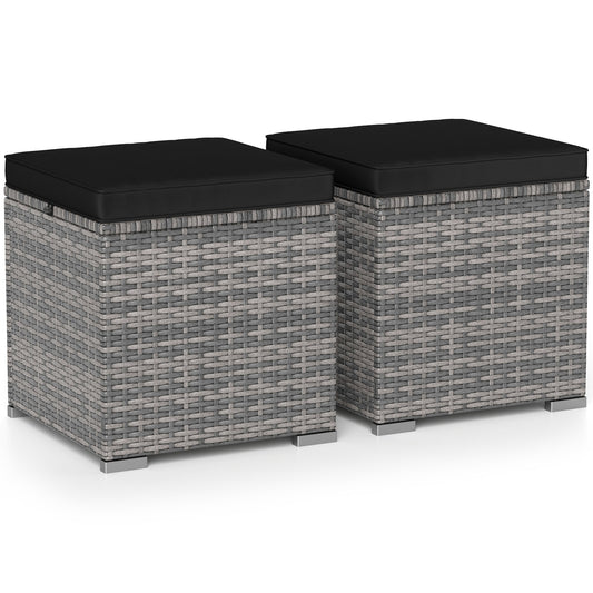2 Pieces Patio Ottoman with Hidden Storage Space-Mix Grey-black