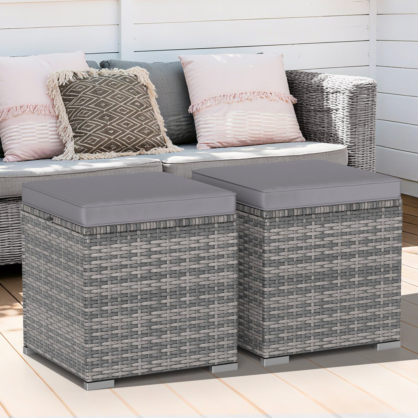 2 Pieces Patio Ottoman with Hidden Storage Space-Mix Grey-black