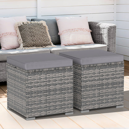 2 Pieces Patio Ottoman with Hidden Storage Space-Mix Grey-black