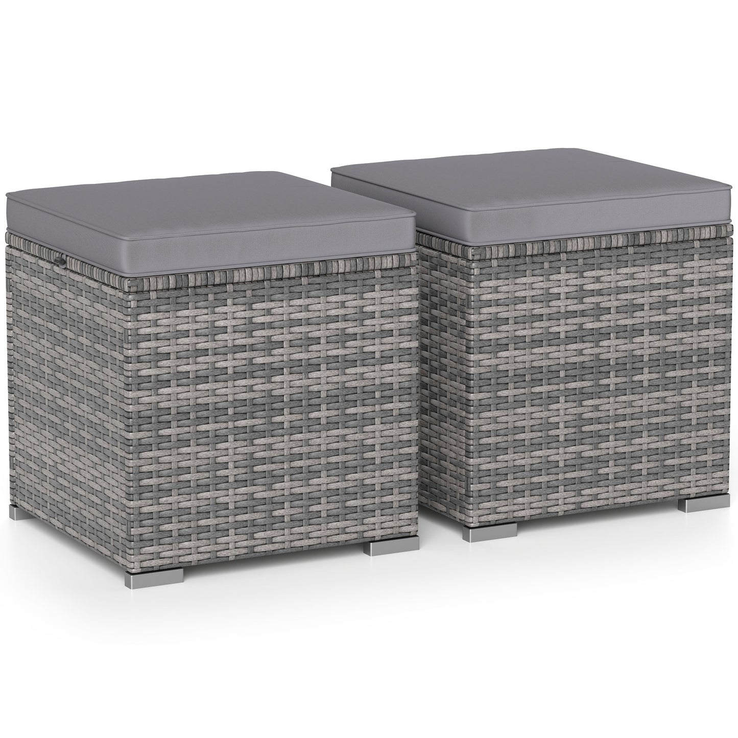 2 Pieces Patio Ottoman with Hidden Storage Space-Mix Grey-black