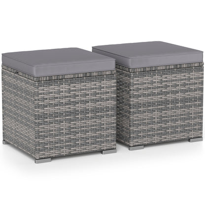 2 Pieces Patio Ottoman with Hidden Storage Space-Mix Grey-black
