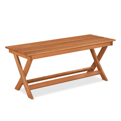 Pair of 2-seat wooden garden patio benches with X-shaped legs, outdoor outdoor seating by Wilsons Home Store.