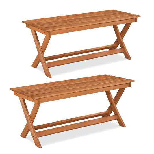 2-Seat Wooden Garden Patio Bench with X-Shaped Legs-Set of 2