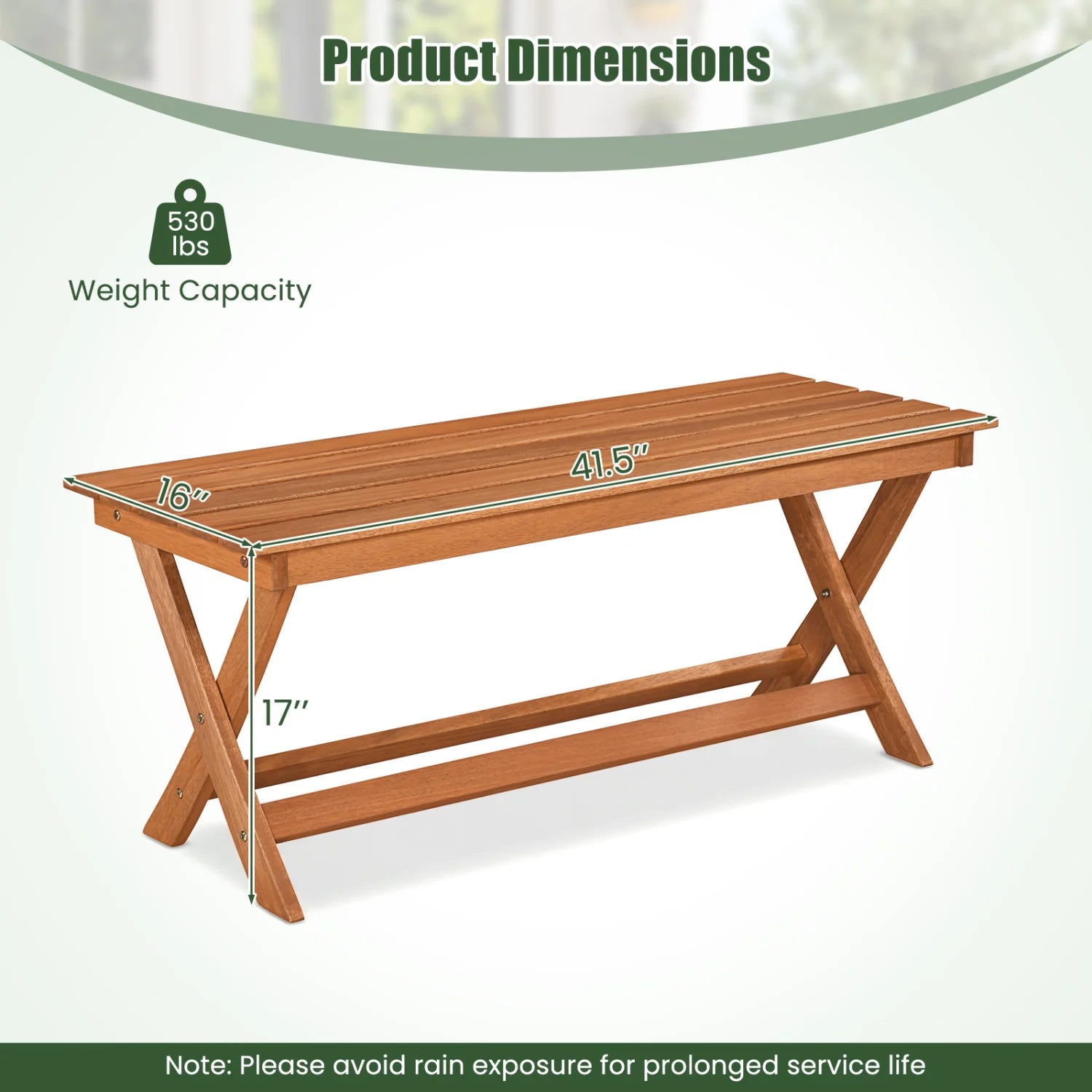 Set of two wooden garden patio benches with X-shaped legs, ideal outdoor seating for backyard or patio spaces.