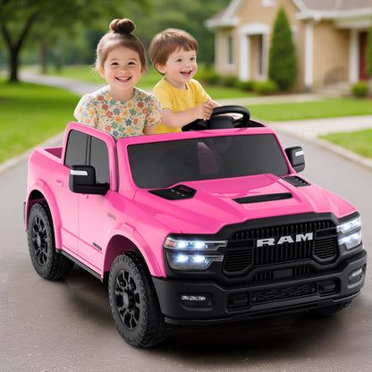 2 Seater 24V Ride on Toy for Big Kids Licensed Ram Truck with Remote and Music-Black