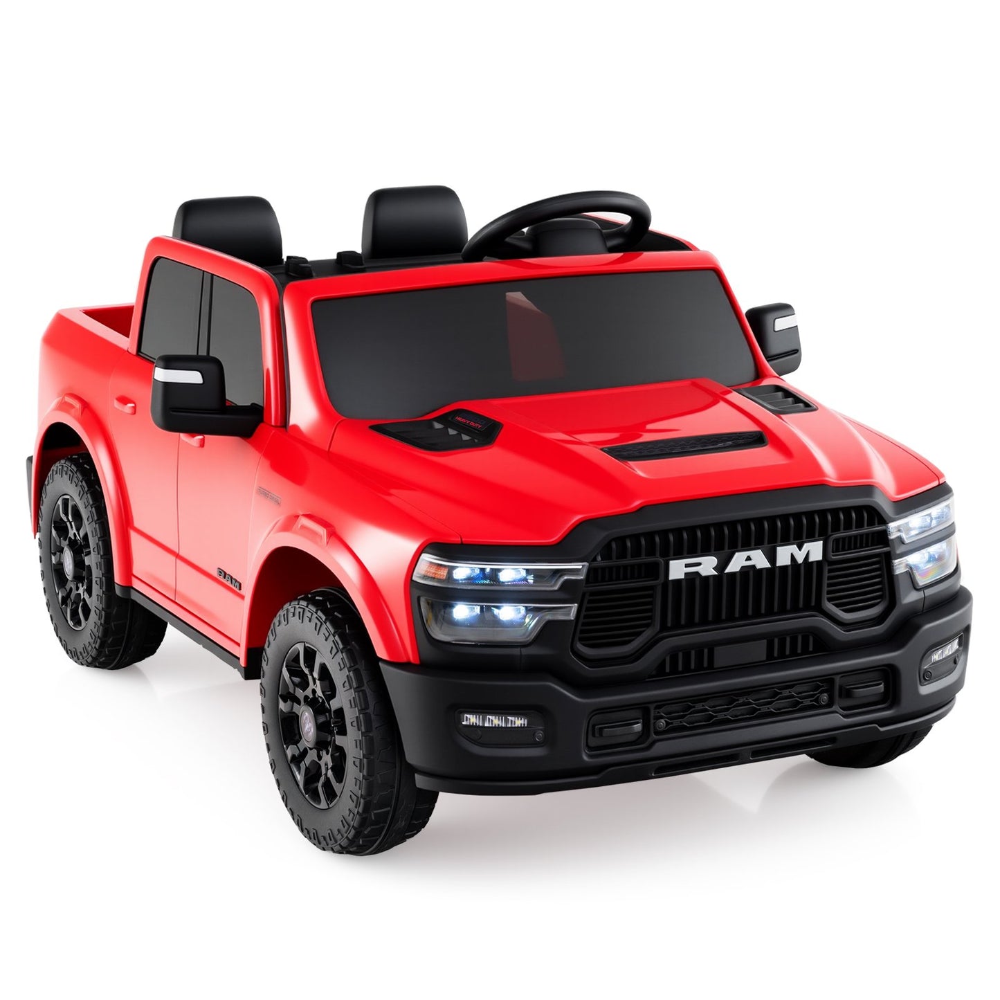 2 Seater 24V Ride on Toy for Big Kids Licensed Ram Truck with Remote and Music-Black