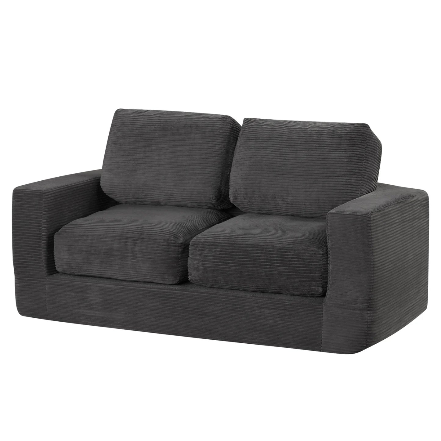 2-Seater Floor Couch Loveseat Foam Sofa with Removable Corduroy Cover-Beige