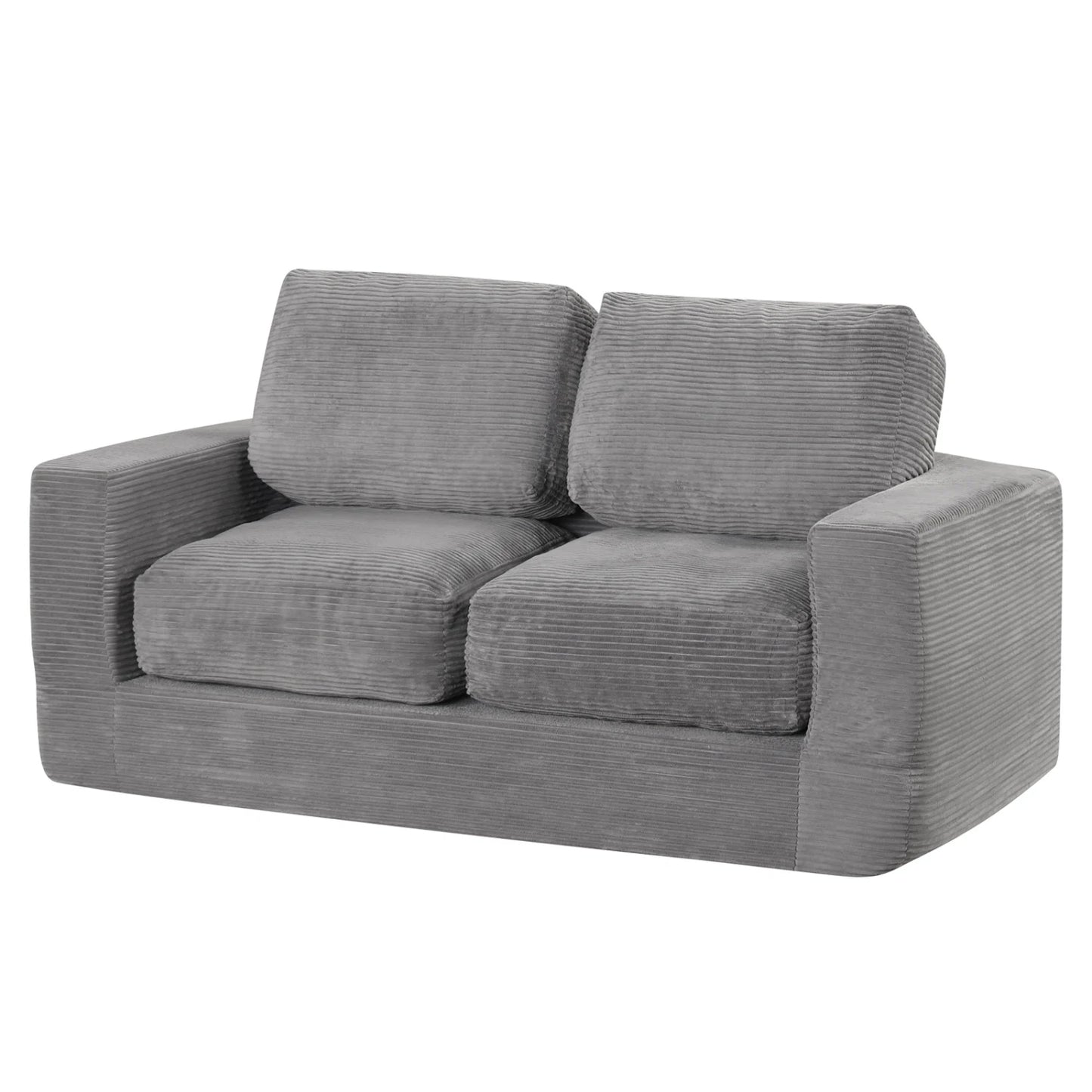 2-Seater Floor Couch Loveseat Foam Sofa with Removable Corduroy Cover-Beige