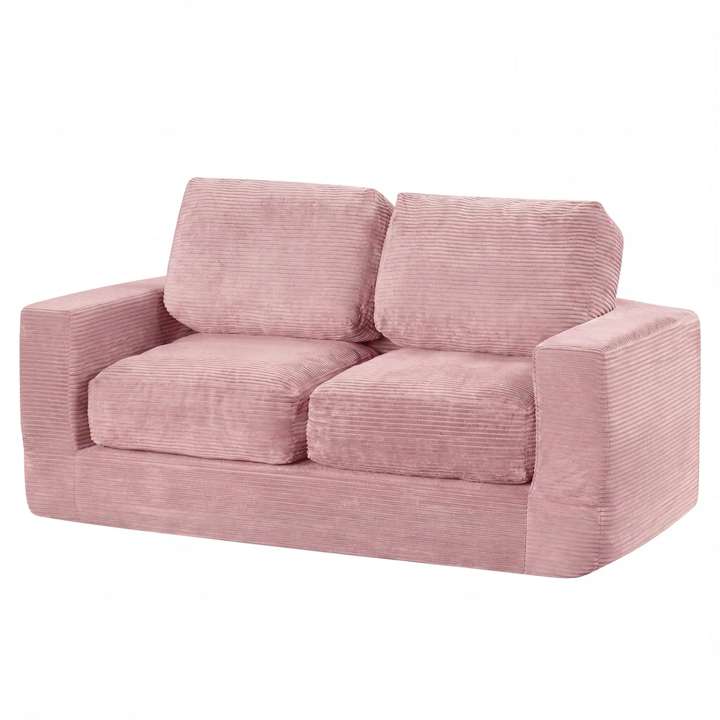 2-Seater Floor Couch Loveseat Foam Sofa with Removable Corduroy Cover-Beige