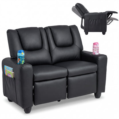 2-Seater Kids Recliner Double Toddler Sofa Chair with 2 Cup Holders-Beige