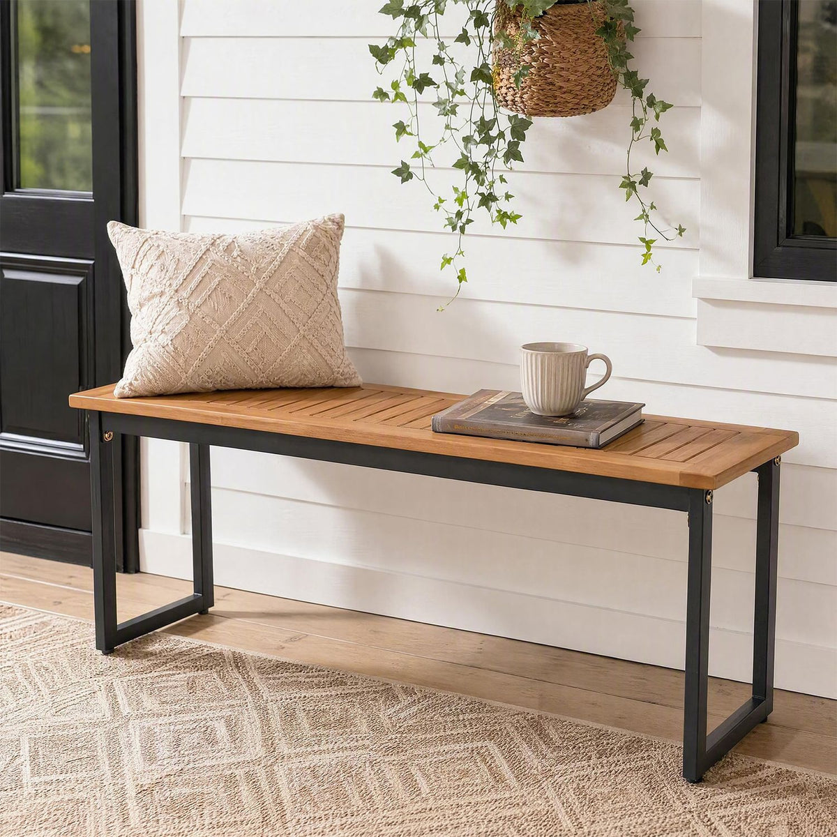 2-Seater Outdoor Dining Bench 800 LBS Max Load with Metal Legs-Setof1