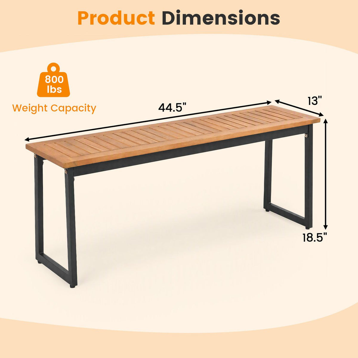 2-Seater Outdoor Dining Bench 800 LBS Max Load with Metal Legs-Setof1