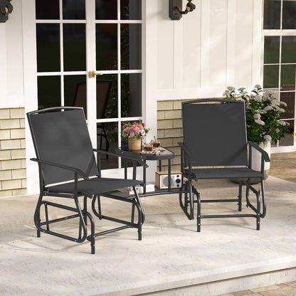 2-Seater Outdoor Glider Bench with 2-Tier Center Table-Beige