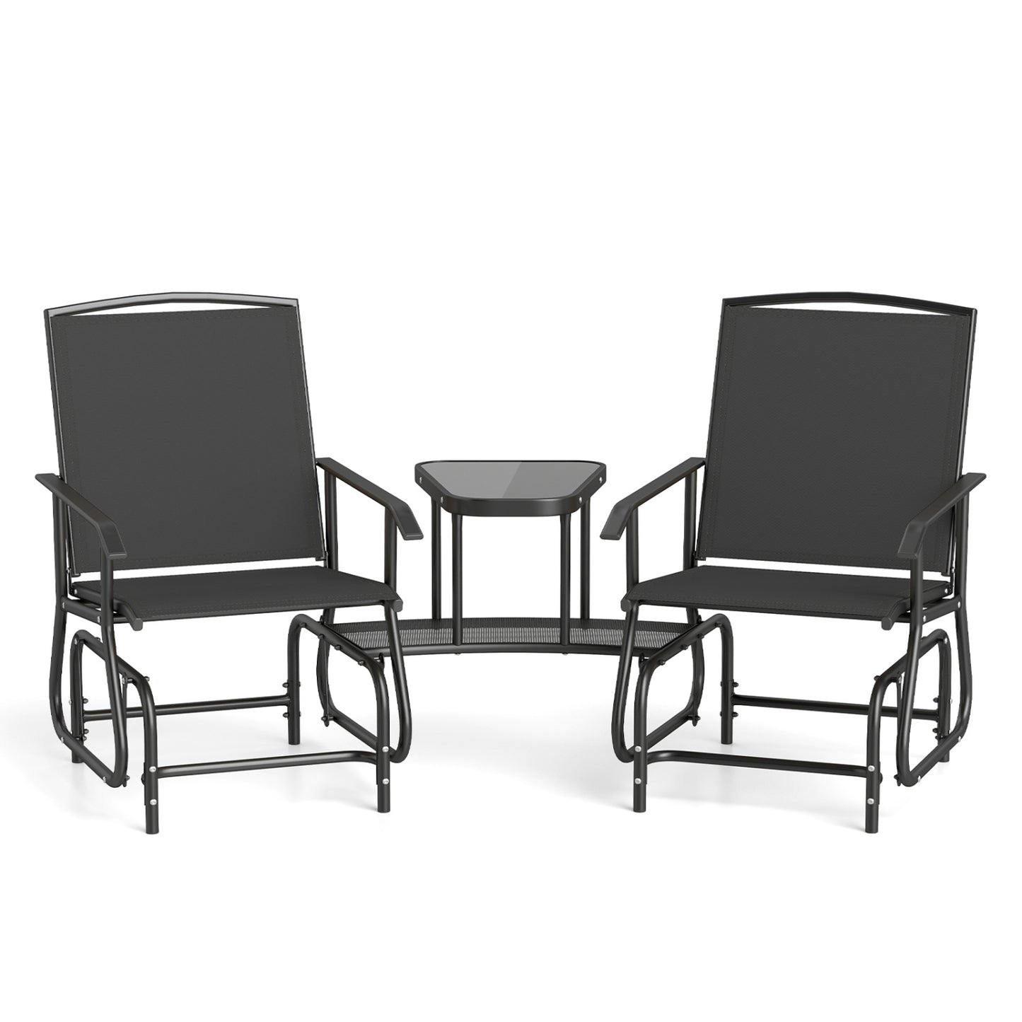 2-Seater Outdoor Glider Bench with 2-Tier Center Table-Beige
