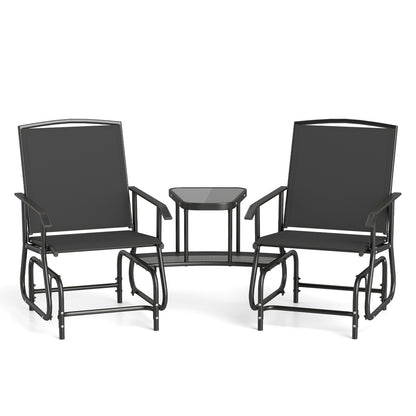 2-Seater Outdoor Glider Bench with 2-Tier Center Table-Beige