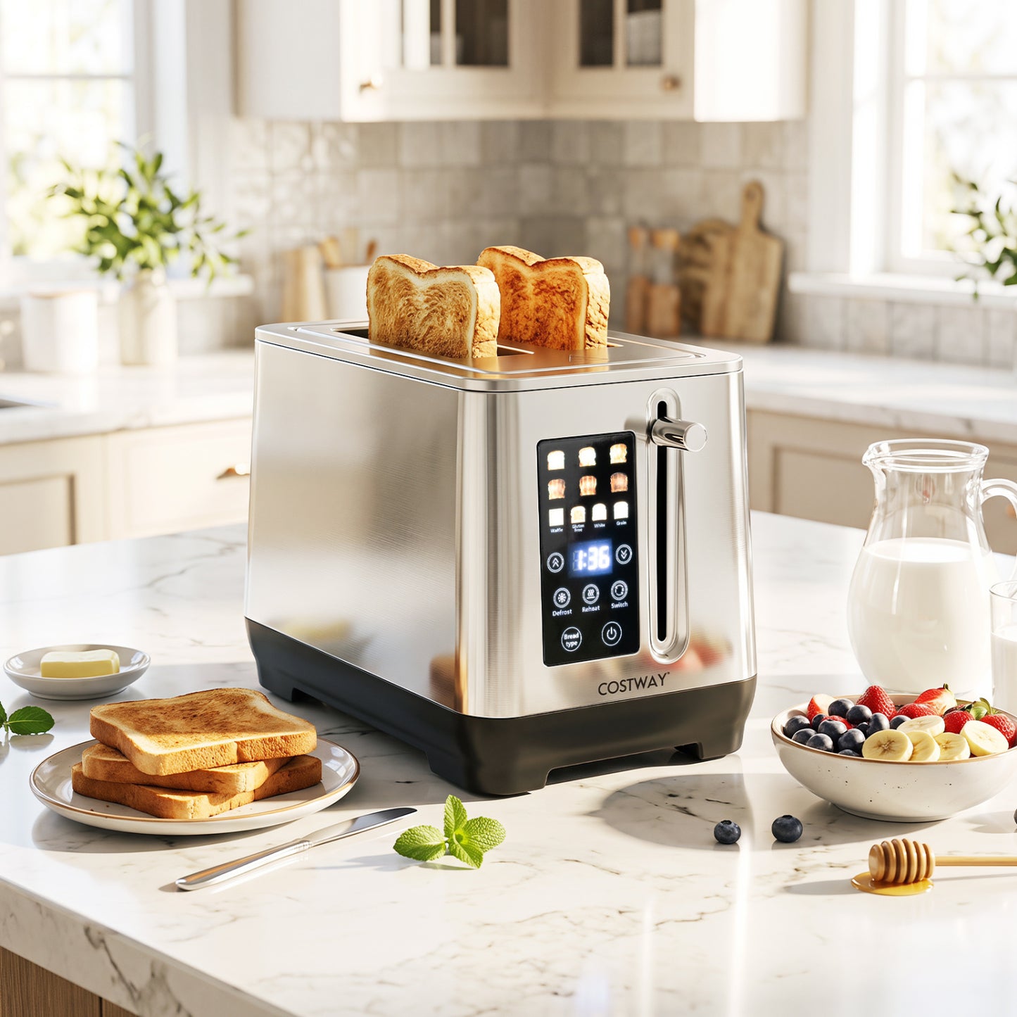 2 Slice Toaster with 6 Browning Levels and 4 Bread Types-Silver
