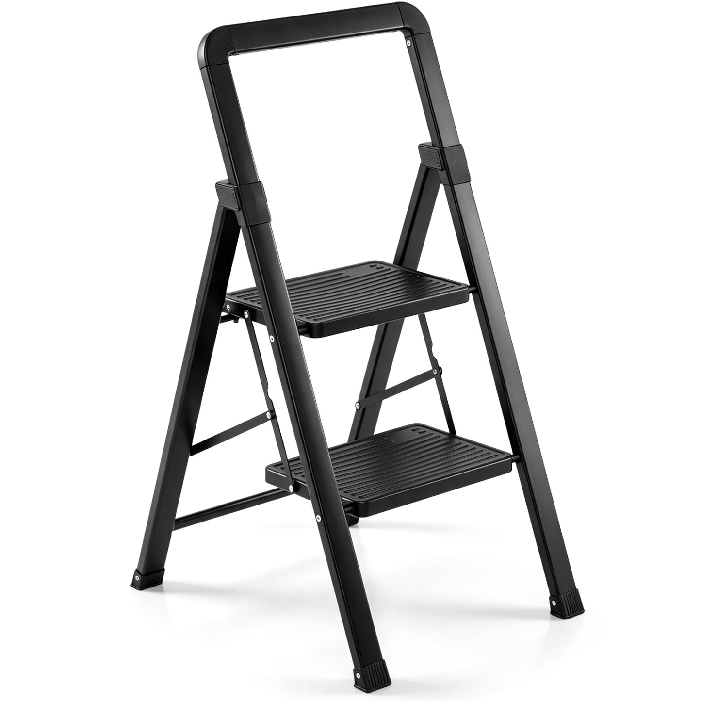 3 Step Black Folding Step Stool with Wide Anti-slip Pedals