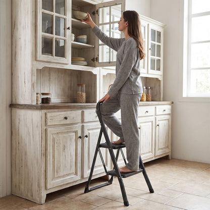 2 Step Ladder Folding Step Stool with Handrail and Wide Anti-Slip Pedals