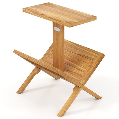 2-Tier Bookshelf with Teak Wood Frame and Anti-Slip Foot Mats for Small Spaces