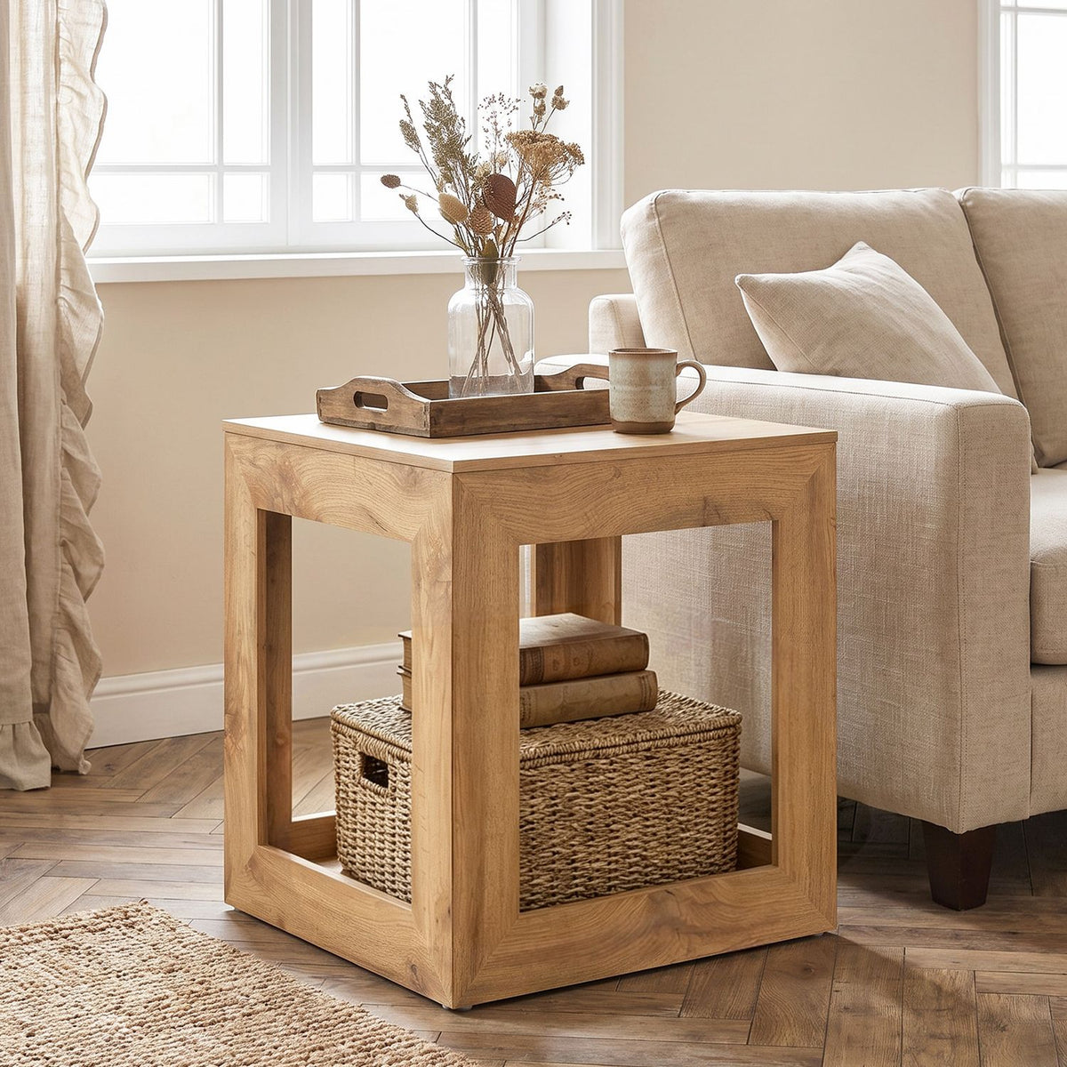 2-Tier Farmhouse End Table with Storage Shelf-1 Piece