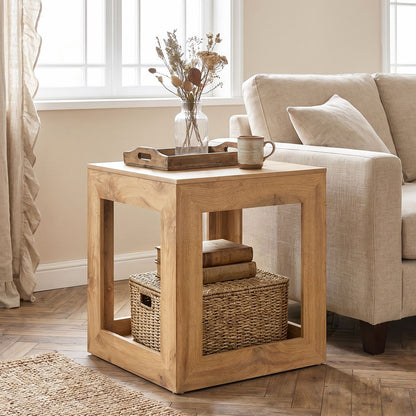 2-Tier Farmhouse End Table with Storage Shelf-1 Piece