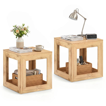 2-Tier Farmhouse End Table with Storage Shelf-1 Piece