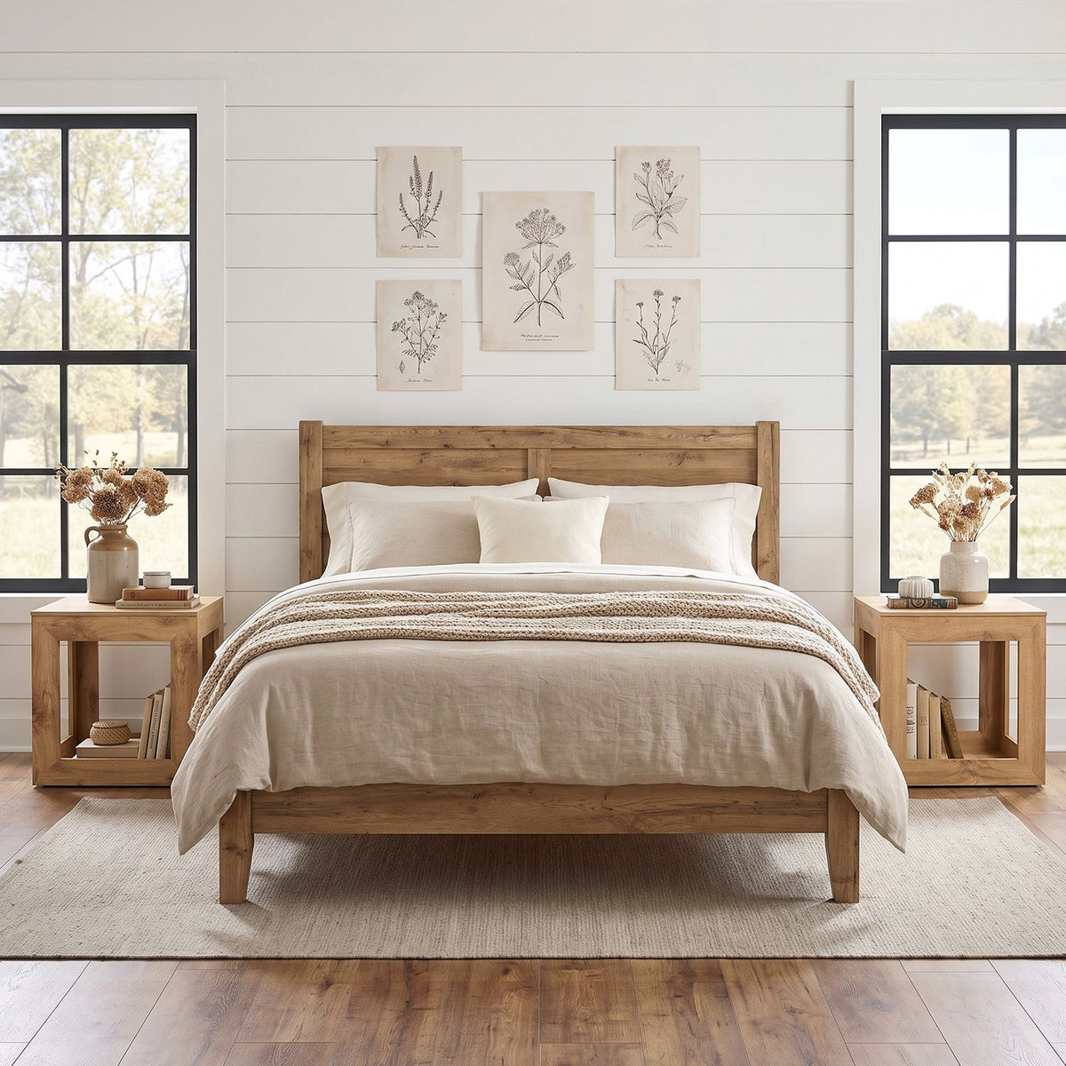 2-Tier Farmhouse End Table with Storage Shelf-1 Piece