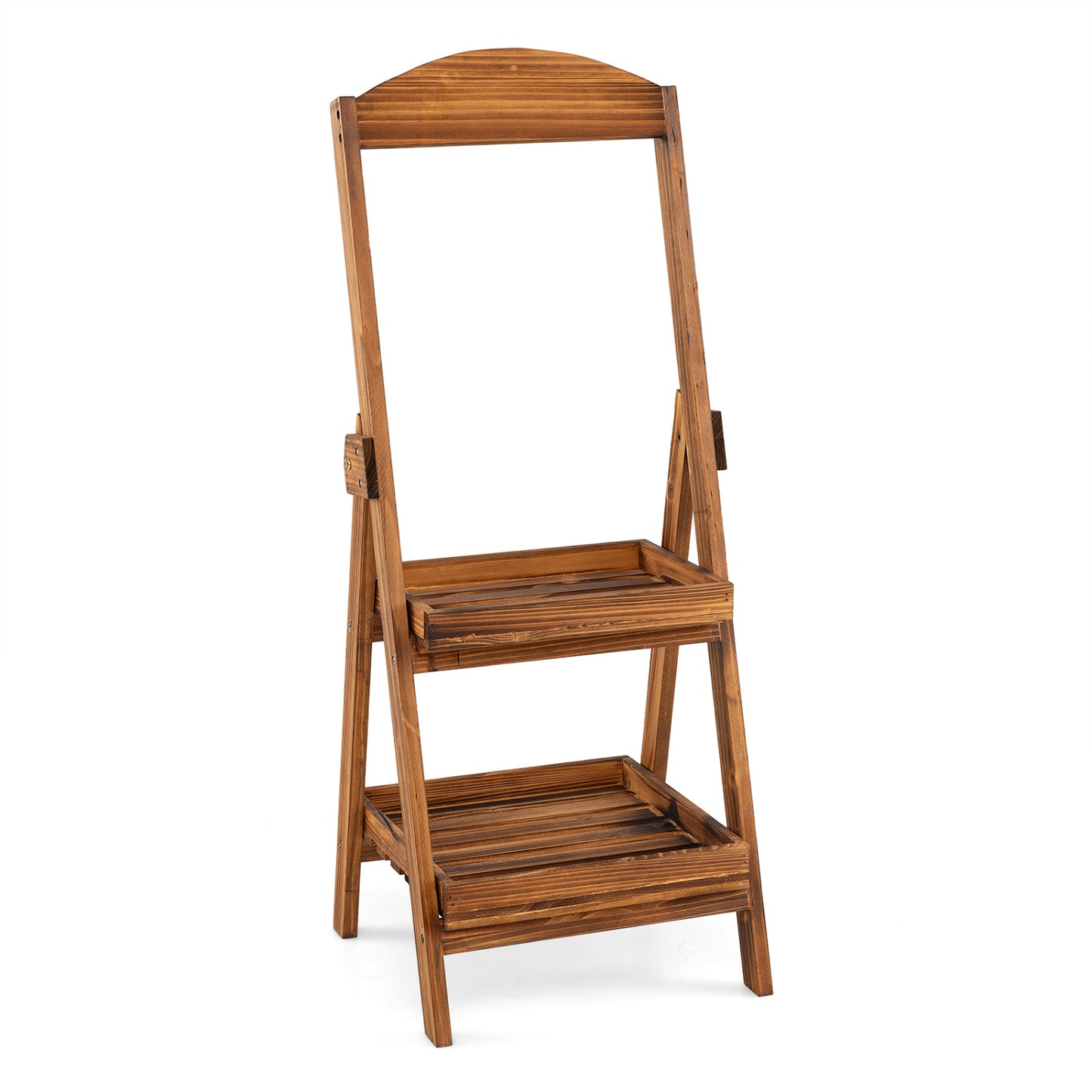 2-Tier Ladder Shelf Rustic Plant Stand with Fir Wood Frame-Rusticbrown