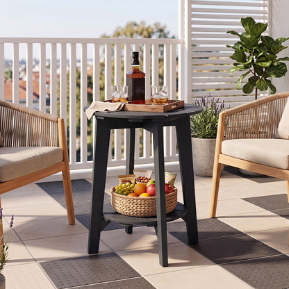 2-Tier Outdoor Eucalyptus Wood Side Table with Slatted Tabletop and Storage Shelf for Backyard-Black