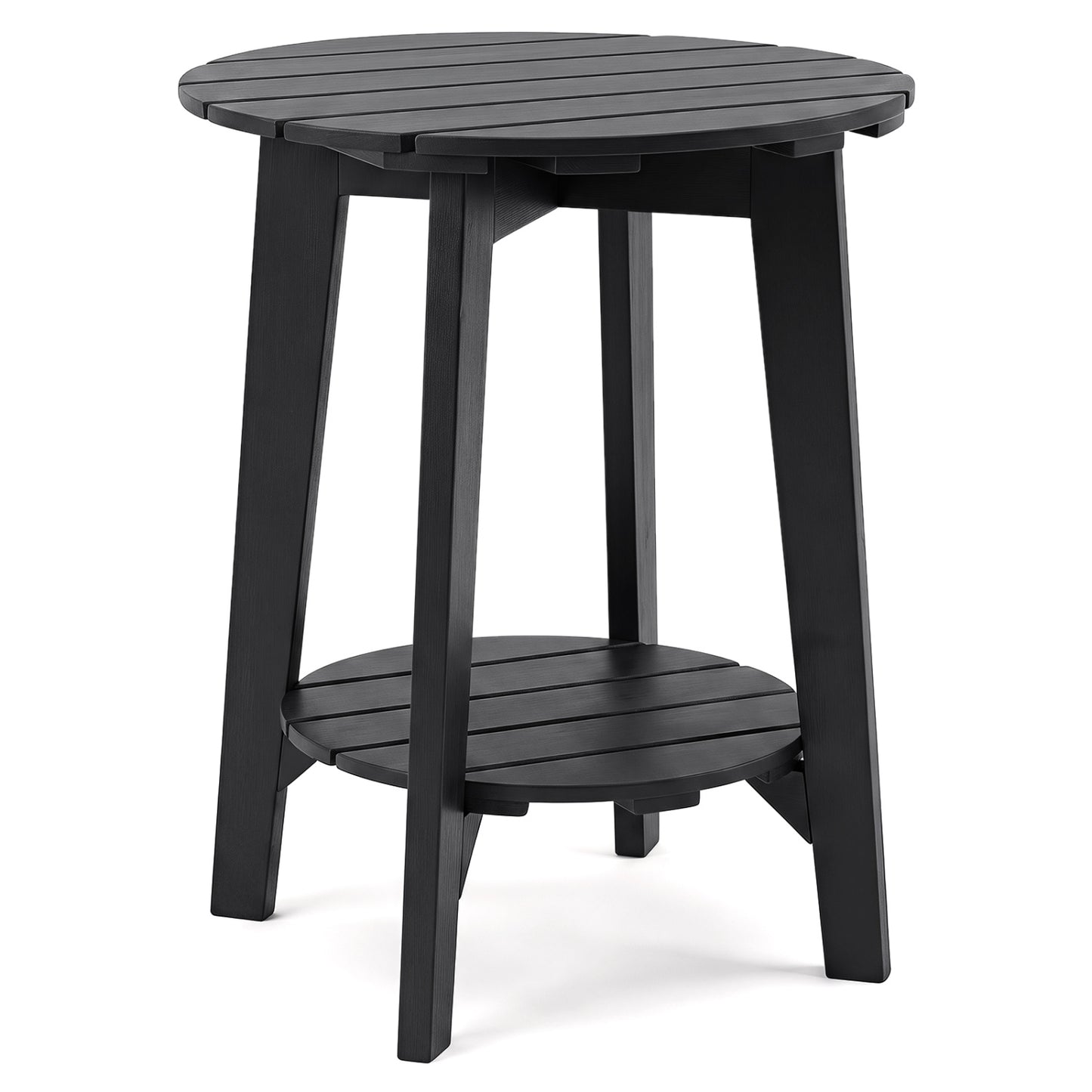 2-Tier Outdoor Eucalyptus Wood Side Table with Slatted Tabletop and Storage Shelf for Backyard-Black