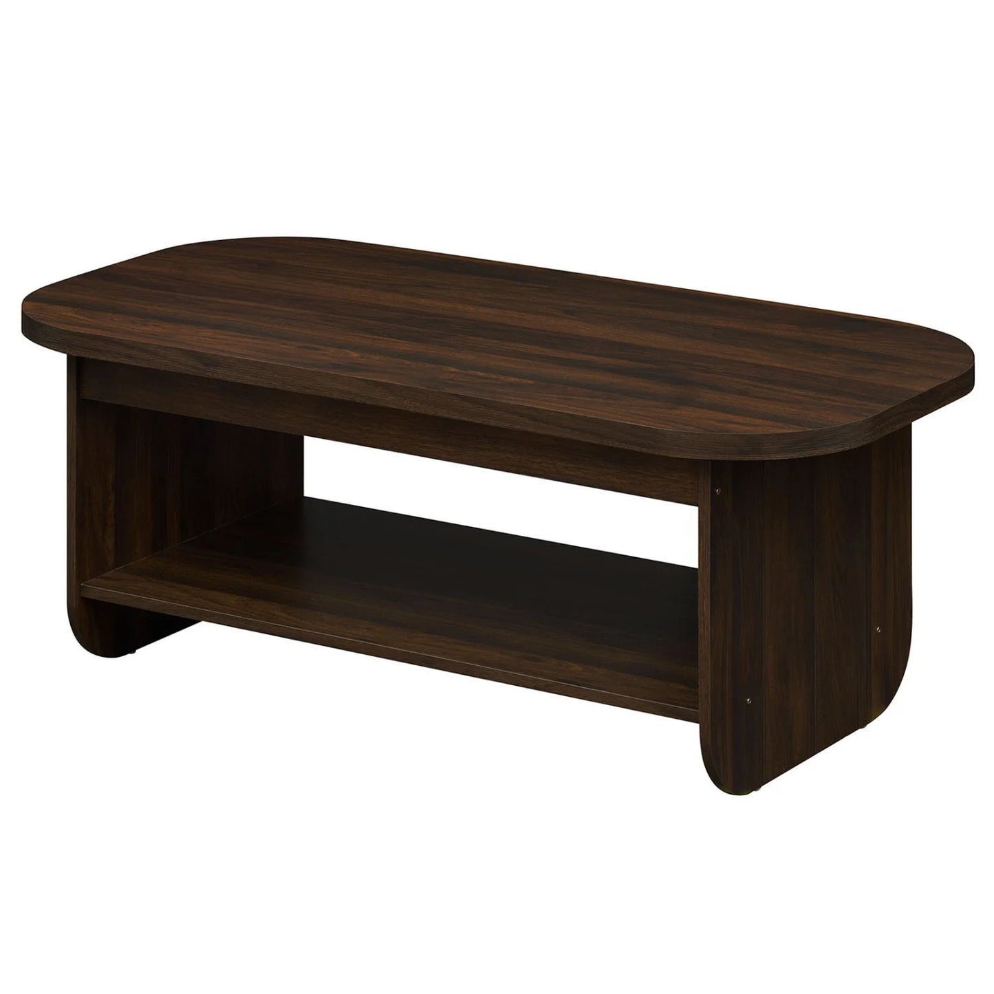Natural wood 2-tier oval coffee table with bottom storage shelf for living room, modern mid-century design by Wilsons Home Store