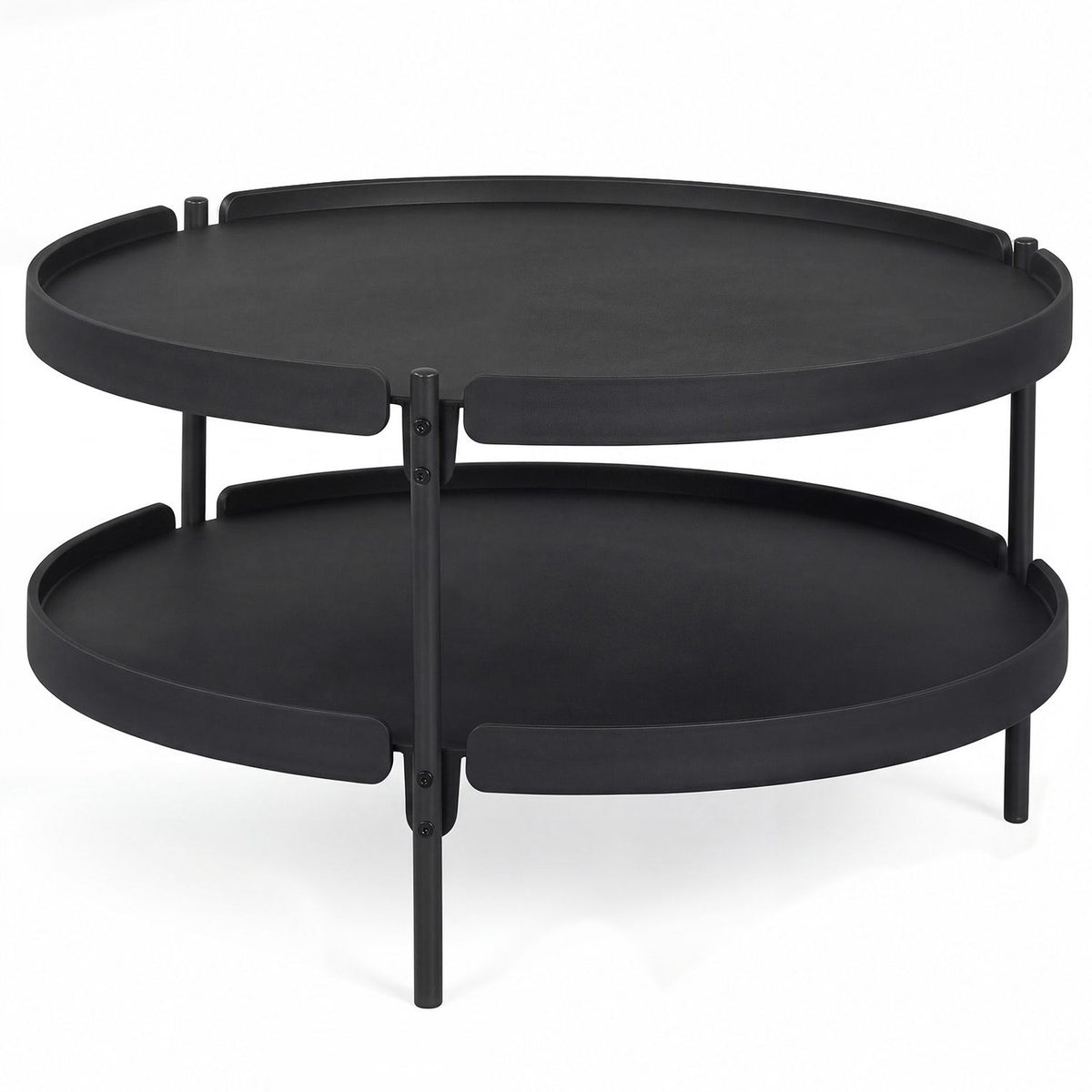 Black 2-tier plastic coffee table for living room by Wilsons Home Store, featuring a round design and modern style.