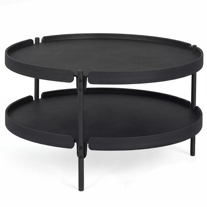Black 2-tier plastic coffee table for living room by Wilsons Home Store, featuring a round design and modern style.