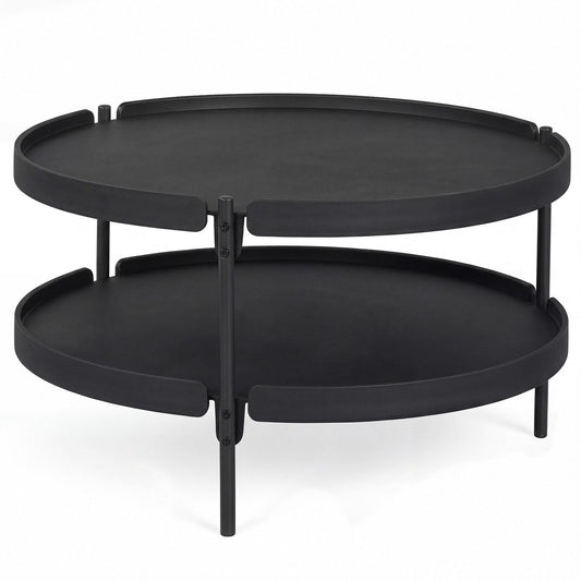 Black 2-tier plastic coffee table for living room by Wilsons Home Store, featuring a round design and modern style.