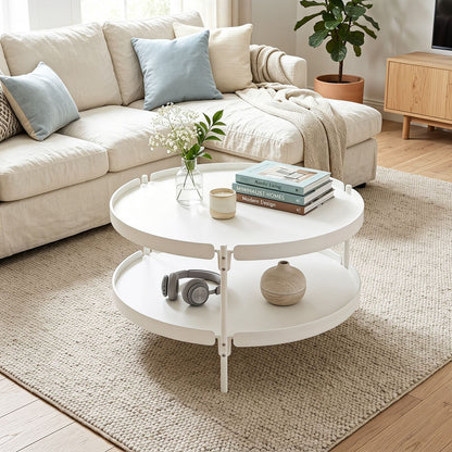 Black 2-tier plastic coffee table for living room, modern round design, durable furniture by Wilsons Home Store.