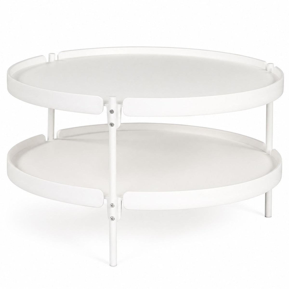 Black 2-tier plastic coffee table from Wilsons Home Store with round tabletop and modern design for living room decor.