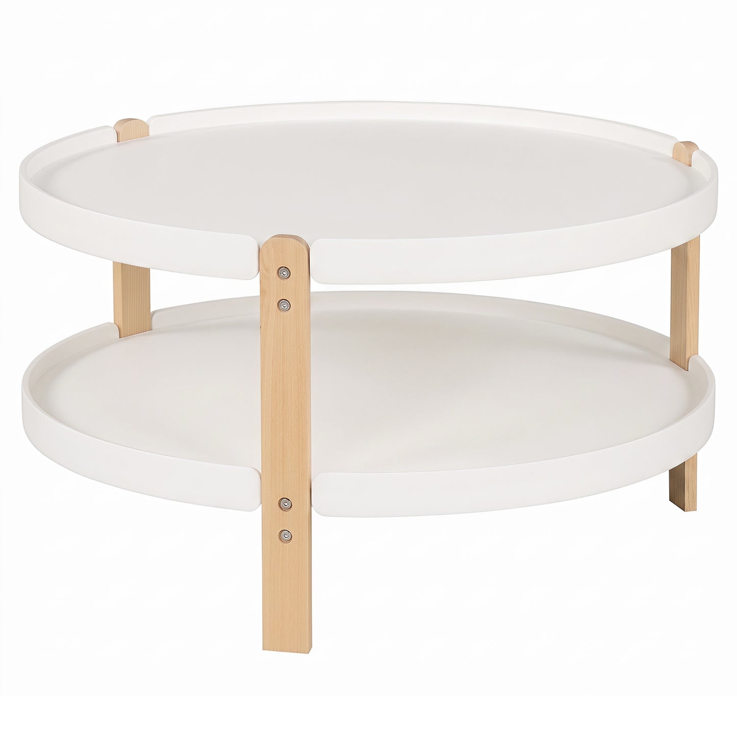 2-Tier Round Coffee Table with Open Storage Shelf and Solid Beech Wood Legs for Living Room-Black