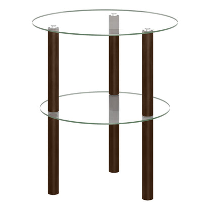 Black 2-tier round end table with clear tempered glass top and shelf, modern furniture for living room by Wilsons Home Store