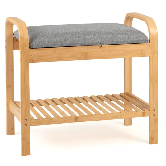 2-Tier Shoe Rack Bench with Flip-Top Storage-Natural