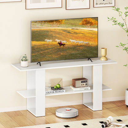 2-Tier TV Stand with Storage for TVs up to 55 Inch Console Table with Open Shelf-White