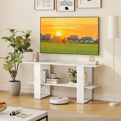 2-Tier TV Stand with Storage for TVs up to 55 Inch Console Table with Open Shelf-White