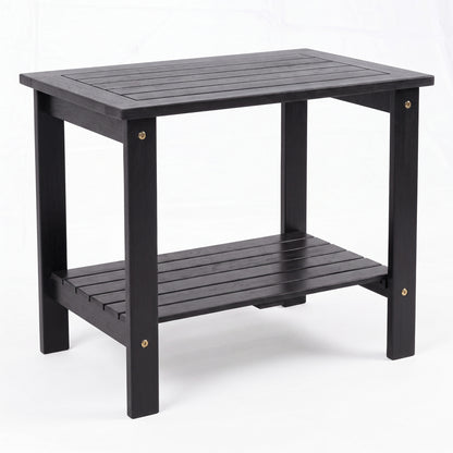 2-Tier Wood Patio End Table with Slatted Tabletop and Storage Shelf for Backyard-Black