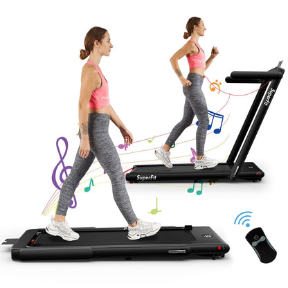 2 in 1 2.25HP Folding Treadmill with APP Speaker Remote Control-Black